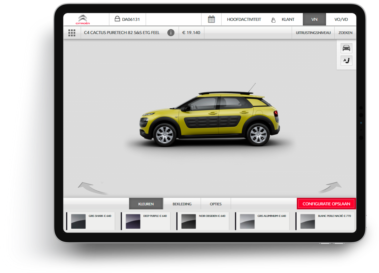 Configurador exterior del vehículo